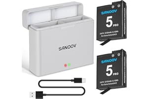 SANOOV OSMO Action 6 Caricabatteria Kit 2x 2100 mAh Batteria di Ricambio Doppio LED Caricatore Tipo C Cavo USB per Osmo Action 6/ Osmo Action 5 pro/Osmo Action 4/ Osmo Action 3/ Osmo 360