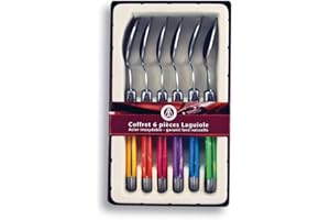 Laguiole Production - Coffret 6 cuillères à café multicolores - Couverts de table en acier inoxydable - Set de petites cuillères couleurs panachées en ABS - Présentation coffret cadeau