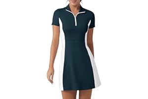 FKEEP Golf-Tenniskleid mit Shorts, Damen, Rollkragen, athletisches Workout, Golfkleid, lässig, ärmellos, Colorblock-Kleid