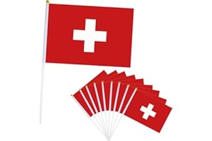 YAAVAAW 10er Schweiz Flagge Klein Schweiz Fahne 21x14cm,Oly Flagge Schweiz Handflagge Schweiz Fanartikel Mini Schweizer Handgehaltene Flaggen für Oly Deko 2024,Euro Fußball Party EM Deko 2024