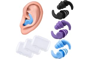 NOHLERLIFE Reusable Ear Plugs for Swimming, 3 Pairs Soft Silicone Waterproof Swim Earplugs with Noise Cancelling for Bathing, Surfing, Swimming, Kayaking and Other Watersports (Teens/Adults, Blue Black Purple)