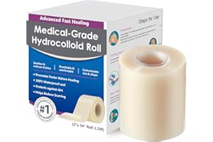 HBAID Hydrocolloid Roll for Wounds, 2 Inch x 59 Inch (5cm x 1.5m) - Medical Grade Flexible & Waterproof Wound Dressing for Burn, Cut, Acne - Cut-to-Size Home First Aid Kit Essential