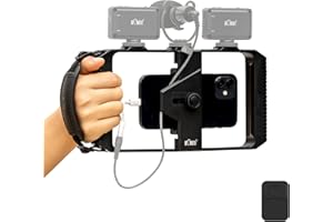KIWIFOTOS Smartphone Video Rig mit Kabelloser Fernbedienung + Handschlaufe, Stabilisator Smartphone für iPhone 13 12 11 Pro Max X XS Galaxy 20 FE, Handy Video Halterung für Vlogging YouTube Tiktok Videomaker