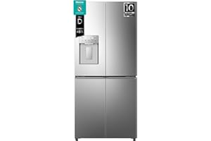 Hisense RQ5P470SYID - Frigorífico Americano 4 Puertas, Class D, 483 L, Alto 178.5 cm x Ancho 79.4 cm, Color Inox, Metal-Tech Cooling, My Fresh Choice, Dual-Tech Cooling, Dispensador de Agua