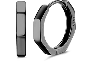 ORAZIO 925 Sterling Silver Men Hoops Earrings for Teen Boys, Small Black Sleep Hoop Earring Diamond For Men Women, Simple Unisex Huggie Earrings Minimalist Fine Jewellery Gifts