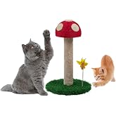 TREKAM Scratching Post for Cats with Mushroom Design 45 cm High &ndash; Cat Scratcher with 3 Different Textures and Toy with Spring
