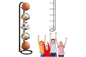 RYFPDML Ball Storage Rack, 4 Tier Layer Ball Stand Football Rack Sports Equipment Storage Organizer Removable Football Stand for Volleyball Football Basketball Badminton Mini Quick Machine (D)