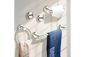 Betadistor Bathroom Hardware Set 5 PCS Stainless Steel Towel Racks Heavy Duty Wall Mounted Towel Bar Toilet Paper Holder Towel Ring Robe Towel Hook Bathroom Accessories Set, Silver, 120505