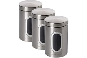 Echtwerk Bote con Ventana para conservar Alimentos como harina, azúcar, muesli o té, 1,4 L, Cepillado, 3 Piezas, Acero, 17.5, 3