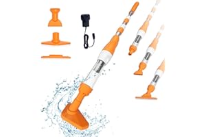 PoolyPoly Cordless Pool Vacuum with Length Adjustable Handle, 3 in 1 Electric Pool Cleaner, Handheld Rechargeable Vacuum for Spas, Hot Tubs, Small Pools - Running time up to 90 Minutes, Orange