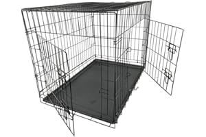 Wowsubli Dog Crate 42-inch with 2 Doors 4 Locks,Dog Cage Training Folding Crate Pet Animal Transport with Solid Tray