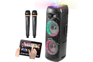 Vocal-Star Altoparlante portatile PA Party, Bluetooth, palla da discoteca e effetti di luce LED, 2 microfoni wireless, altoparlante 200w, 2 woofer da 6,5 pollici, AUX, USB, MP3, TWS. VS-T200