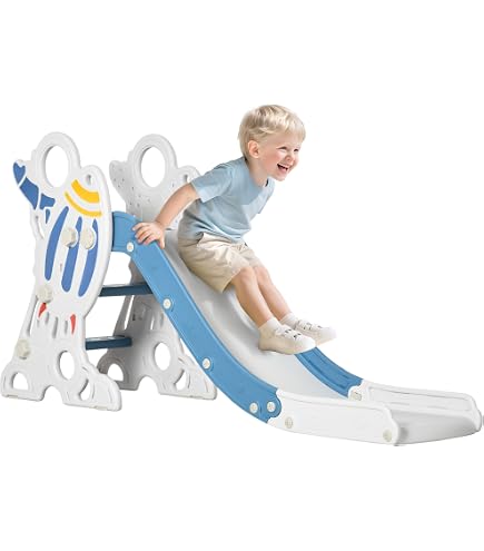 HOMCOM Scivolo per Bambini con Canestro Basket per Interno ed Esterno in PP e HDPE, Età 2-4 Anni, 147x82x85.5cm, Grigio e Blu | Italy