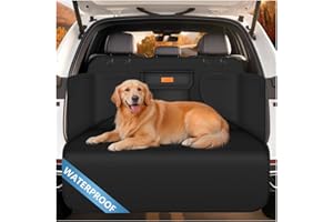 Looxmeer Protezione Bagagliaio Auto per Cani, Telo Auto per Cani con Tasca, Protezione Laterale e Paraurti, Impermeabile Antistrappo Antiscivolo, Universale per Auto, SUV, 183 x 104 cm, Nero(Leggero)