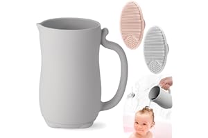 PandaEar Taza para Enjuague de Baño para Bebés, Enjuagador de Silicona para Champú con 2 Cepillos para Costra Láctea para Niños y Bebés (Gris)