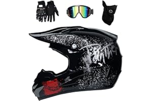 FASXZVM Unisexe Intégral Casque Motocross, avec Gants Lunettes Masque, Jeunesse Enfant Enduro Hors Route Moto Casque, MTB VTT BMX Une Descente Quad Moto Cross Accident Casque, D.O.T Certifié