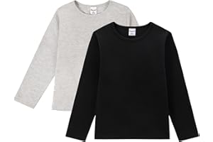 AMOMÍ Camiseta Niño Manga Larga Basica Cuello Redondo Algodón Suave Elastico Otoño Invierno Tallas 3,4,5,6,8,10,12,14 Color Blanco Gris Negro