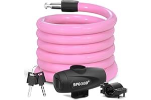 SPGOOD Cerradura de bicicleta 120cm / 12mm, cerradura de cable de bicicleta espiral antirrobo, con dos llaves, adecuada para bicicletas, triciclos, motocicletas, scooters, cochecitos de bebé