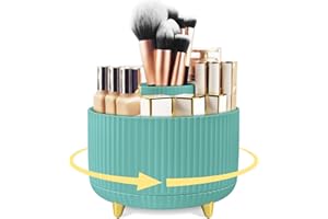 HOOMOOZ Kosmetik Make Up Organizer, 360° Drehbarer Schmink Organizer, Kosmetikregal Kosmetikbox Pinsel Lippenstift Etui Organizer für Dekor Frisiertisch, Bad und Schlafzimmer, Blau