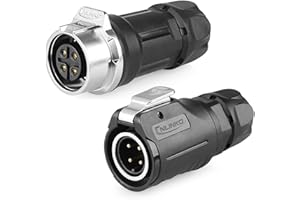CNLINKO LP-16 Conector Industrial Estanco de 4 Pines, IP68 Conector Circular, Carcasa de Plástico PBT, Enchufe Rápido Conector de Aviación M16 Macho y Hembra (4 Pines)
