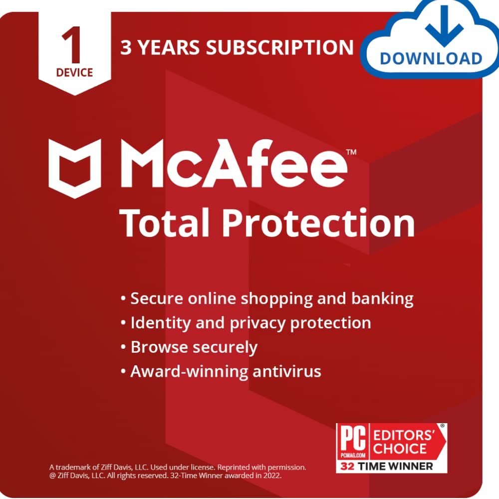McAfee Total Protection 2024 | 1 Device, 3 Year | Antivirus Internet Security Software | Password Manager & Dark Web Monitori