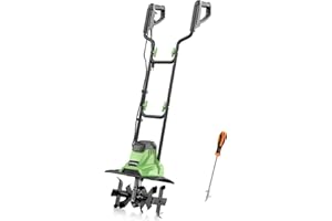 PHIWOS Electric Garden Tiller, 1200W/1500W Soil Cultivator and Rotovator, 36CM Working Width 22CM Depth for Lawn and garden, Foldable Handle