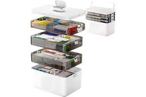 Xtrillogen 4 våningar medicinförvaring med handtag, medicinlåda stor av plast, bärbar medicinlåda, hemapoteksbox, multifunkti