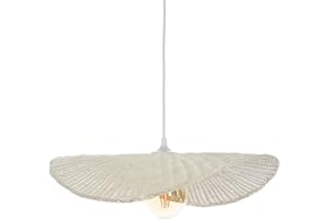 LUSSIOL - Luminaire Padang, lustre chips - lampe suspendue en rotin tressé naturel puis blanchi - câble plastique blanc, douille E27 - possibilité ampoule LED - 60W maxi, Diam. 38 x H. 7 cm