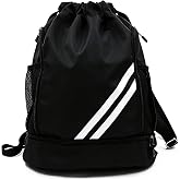 Sports Bag Backpack with Shoe Rack and Wet Pocket, 20-35 L, Black | Drawstring closure, mesh pockets and adjustable suspender