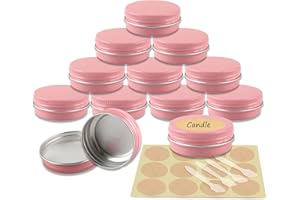 YANCAER 12 Pezzi Barattoli di alluminio 30ml Rosa - D52mm x H21mm Scatola Rotonda in Alluminio con Tappo a Vite Contenitori in Metallo per Lozione Crema Maschera Mini Candela