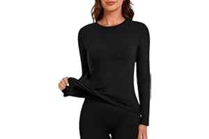 Harlamvar Womens Micro Fleece Lined Thermal Long Sleeve Tops Ladies Round Neck Undershirt Winter Warm Underwear Shirt