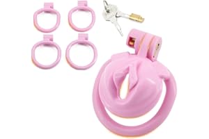 BDSMJOY chastity cage,Viene con 4 anillos para testículos,Jaula de castidad para personas transgénero,Jaula para pene gay,Juguetes sexuales SM para hombres (Rosa)