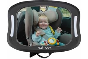 EZIMOOV EZI MIRROR LED - Miroir de siège arrière bébé avec veilleuse LED et télécommande, rotation 360°, fabriqué en plastique recyclé pour une surveillance sécurisée de nuit