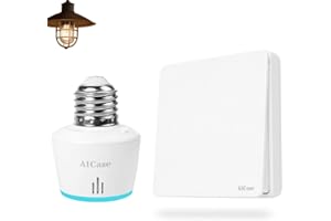 Interruttore Luce Senza Fili,AICase Interruttore Luci Mobile + Portalampada E27 Radio Telecomando Fino a 600 Metri On/Off Switch Wireless per Lampade, No WiFi, No App