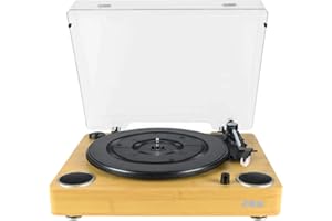 JAM Sound Turntable Player, Vinyl Record Player, Built-In Dual Stereo Speakers, USB Connection, RCA Output, Aux-In, Suitable for 33, 45 or 78 RPM Records, Dust Cover - Woodgrain