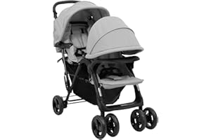 Tidyard Geschwisterwagen Zusammenklappbar Doppelkinderwagen Kinderwagen Zwillingswagen Zwillingsbuggy Buggy Hellgrau Stahl