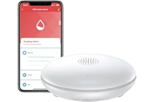 HEIMAN WiFi Water Leak Detector with Battery, WLAN Smart Water Sensor App Alerts, 10 Years Sensor, IP67 Waterproof, 75 dB WiFi 2.4 GHz for Kitchen, Basement, Cellar and Bathroom, WS2WL, 1 Pack