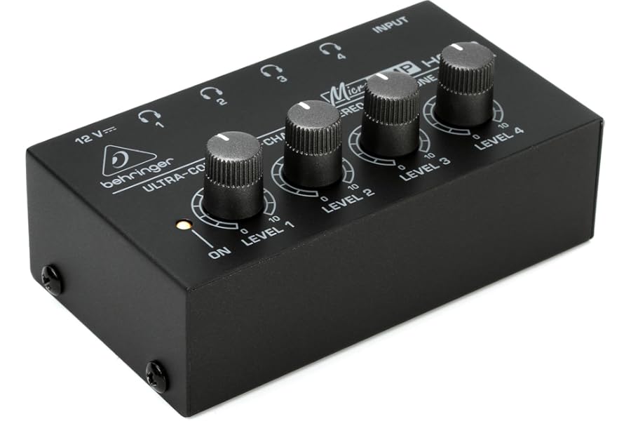 Behringer MICROAMP HA400 Ultra-Compact 4-Channel Stereo Headphone Amplifier for Studio Monitoring