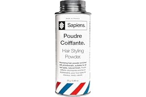 Sapiens Poudre Coiffante Homme 25g - Volume et Texture Instantanés - Effet Mat - Fabriquée en France - Poudre Texturisante Cheveux Invisible Sans Résidus - Formule Naturelle 100/100 Yuka