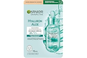 GARNIER Skin Active - Masque Tissu Booster d'Hydratation - Hydrate La Peau En 15 min - Acide Hyaluronique, Glycérine, Aloe Vera - Vegan & Cruelty Free - Tissu Compostable - Peaux Sèches & Sensibles