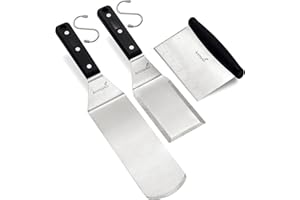 Anmarko Metal Spatula Stainless Steel Scraper - Professional Chef Griddle Spatulas Set of 3 - Heavy Duty Accessories Great for Cast Iron BBQ Flat Top Grill Skillet Pan - Commercial Grade