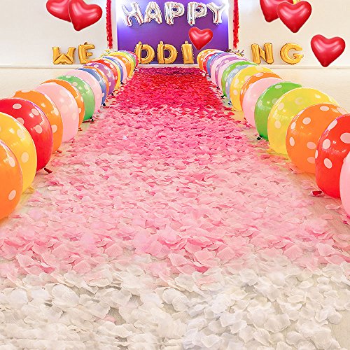 JUSLIN 2500 Stück Dunkelrot Seide Rosenblätter Rosenblüten Hockzeit Blumen Dekoration mit 10 Herzform Ballon und 1 Kordelzug Beutel - 6