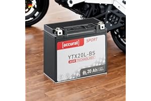 Accurat batterie moto YTX20L-BS AGM 12V 20 Ah 177 x 88 x 155 mm – Batterie de Démarrage Haute Performance Sans Entretien, Résistante aux Vibrations, Batterie Quad