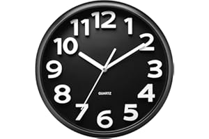 Plumeet Grande Orologio da Parete di 33cm, Orologi Quarzo Silenziosi Decorativi, in Stile Moderno Ottimi per la Casa, Funzionano con Batteria (Nero)