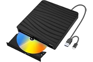RUOVXWU Lettore CD DVD Esterno Portatile, Masterizzatore DVD Esterno, Lettore CD Esterno per Pc Desktop Tower, Disco Esterno Ultra Slim USB 3.0 Type-C, compatibile con Windows 11/10/8.1/7/XP, Linux