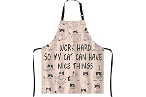 Wasach Funny Cats Apron - I Work Hard So My Cat Can Have Nice Things Apron,Adjustable Neck Bib Apron for Men Women,Suitable for Kitchen Cooking Waitress Chef Apron