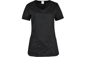 B-well INES Blouse Medicale Femme Manche Courte Tunique Médicale Blouse Pharmacie Uniforme Médical Blouse Estheticienne Col V 2 Poches