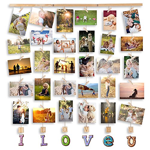 MOVEONSTEP Cornice Portafoto Multiple da Parete Cornici Foto Love per Appendere Foto Wall Decor Appese e 32 Clip (82 * 75 CM)