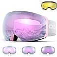 Odoland Unisex Ski Goggles for Men and Women Boys Frameless Snowboard Goggles with Magnetic Interchangeable Lens UV Protection Anti-fog Snow Goggles Helmet Compatible Ski Goggles for Skiing