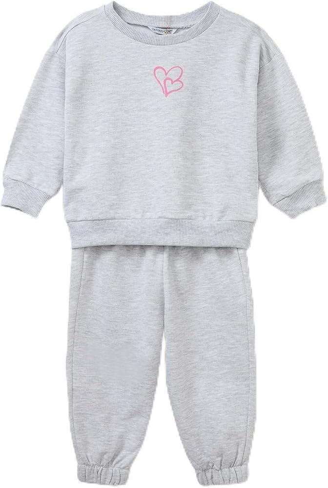 DeFacto Kalp Baskılı Sweatshirt Kumaşı 2'li Takım Kız Bebek